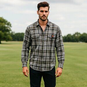 Dickies Men L Graffiti Print Pearl Snap Western Button Flannel Preppy Y2K Shirt